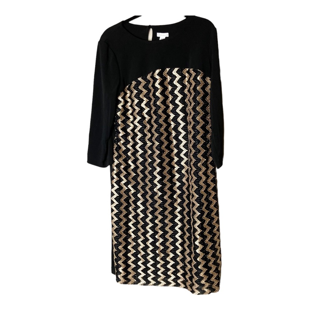 Chico's Pullover Dress  Gold/Black Zig Zag Front‎ Size 2.5 (Large)